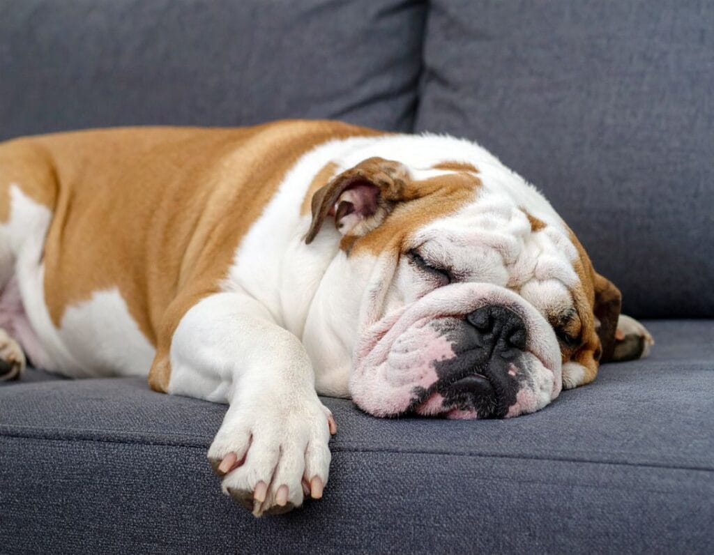 bouledogue anglais sur un canapé