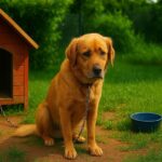 chien malheureux attaché dans un jardin
