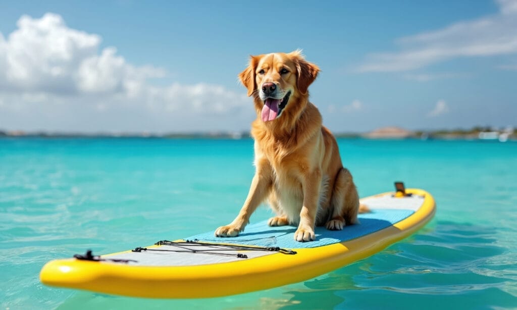 chien qui fait du cani paddle