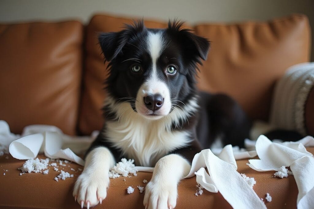 chiot border collie detruit