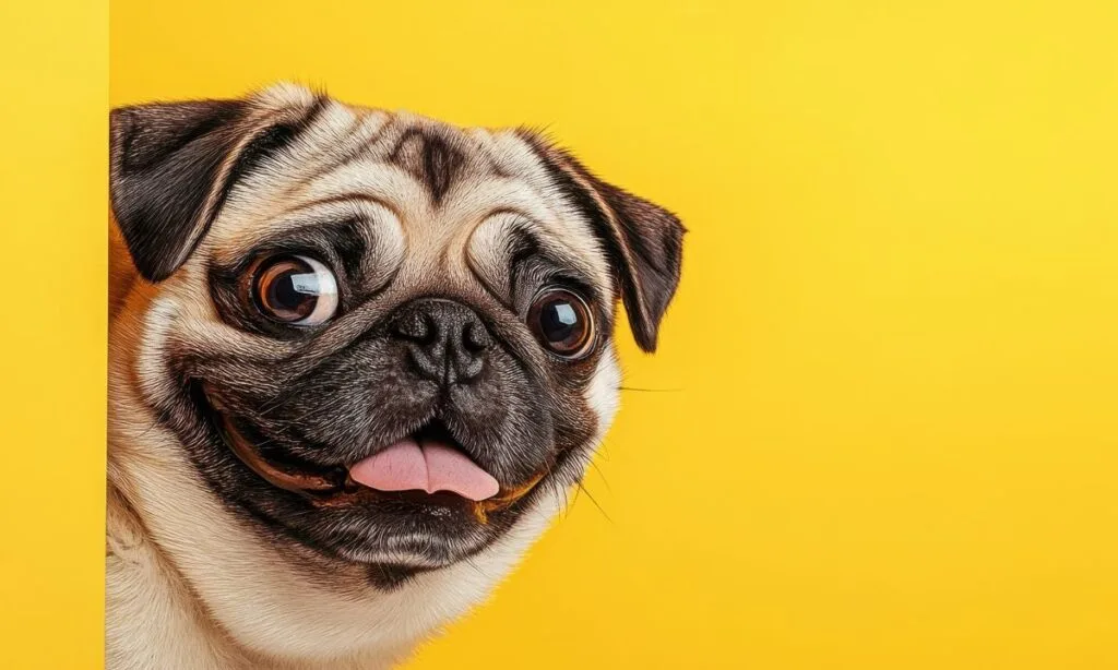 Carlin rigolo sur fond jaune