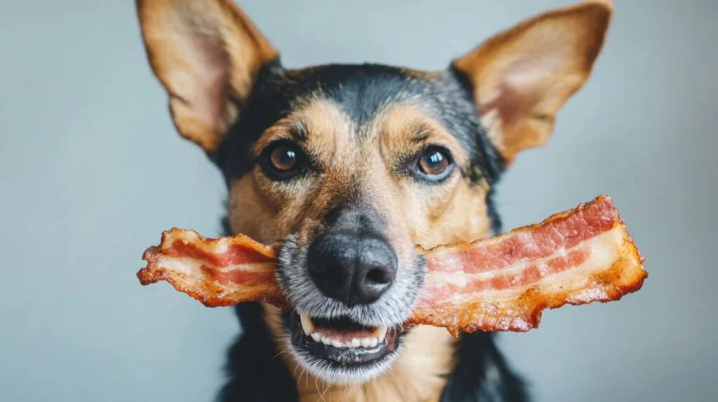 chien mange de la charcuterie