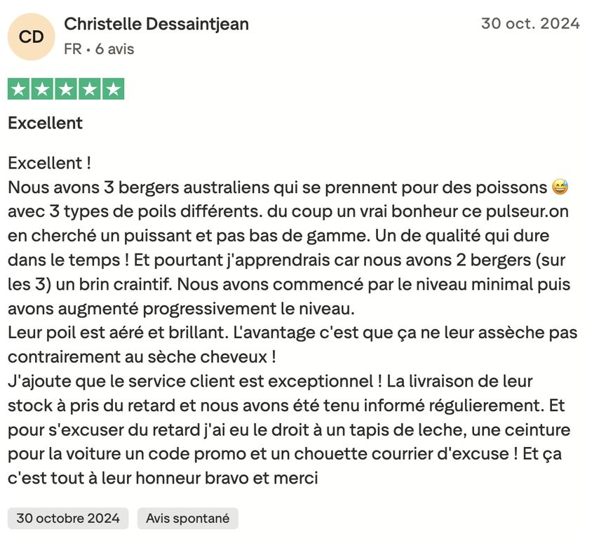Avis Trustpilot Christelle 3 Bergers Australiens
